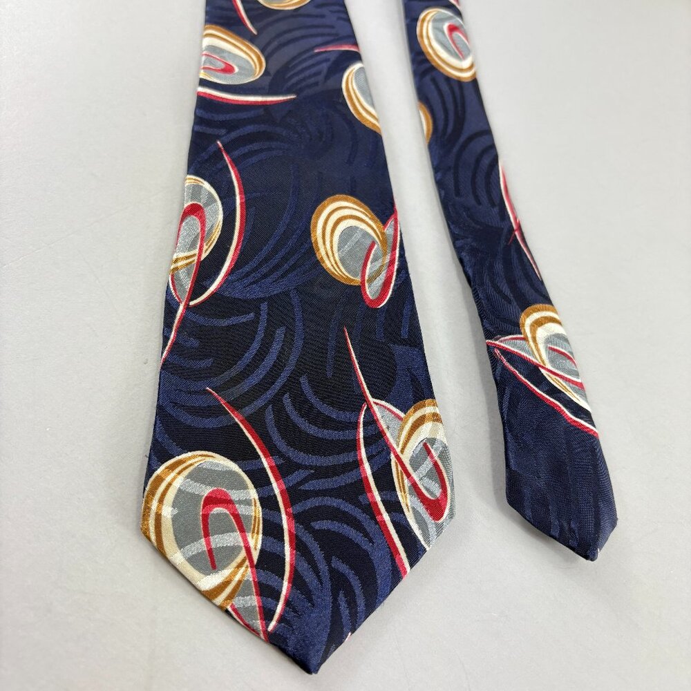 Jazz Navy Blue Abstract Men's Tie 3 1/2" x 58" Vintage